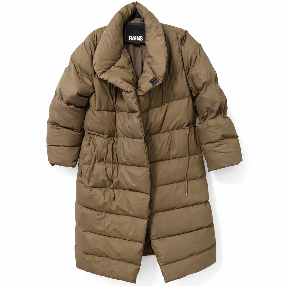 Rains Long Puffer Coat in Brown - Picture 7 of 16